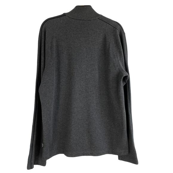 Hugo Boss Mock Neck Sweater Men L Gray Snap Collar Cotton Preppy Striped Sleeve - Picture 3 of 9